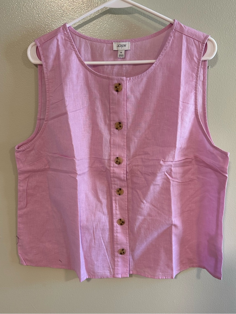 J.Crew Pink Linen Blend Sleeveless Button-Front Top